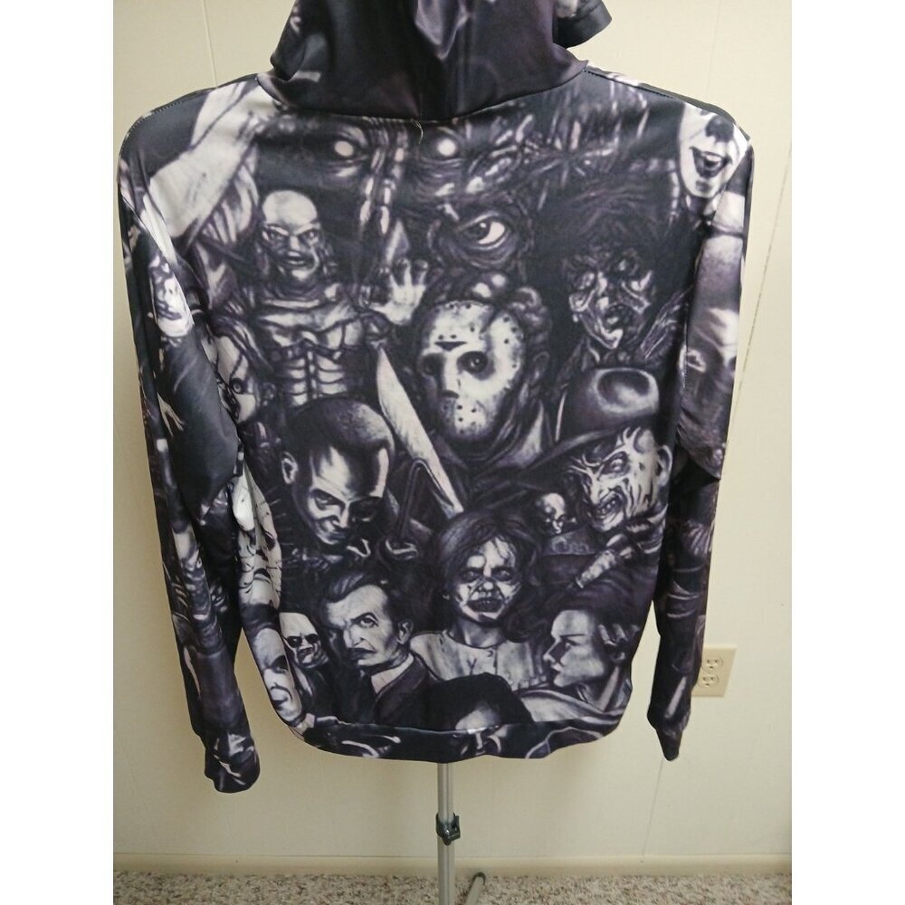 " HORROR HOODIE " UNISEX MEDIUM SIZE BLACK AND WHITE NYLON BLEND PULLOVER - Picture 8 of 14